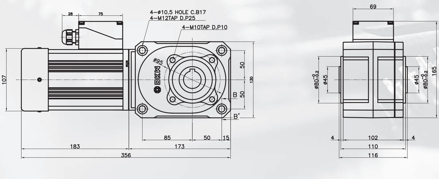Motorreductor trifásico alto torque 400W, 15 rpm, 120:1, 220v