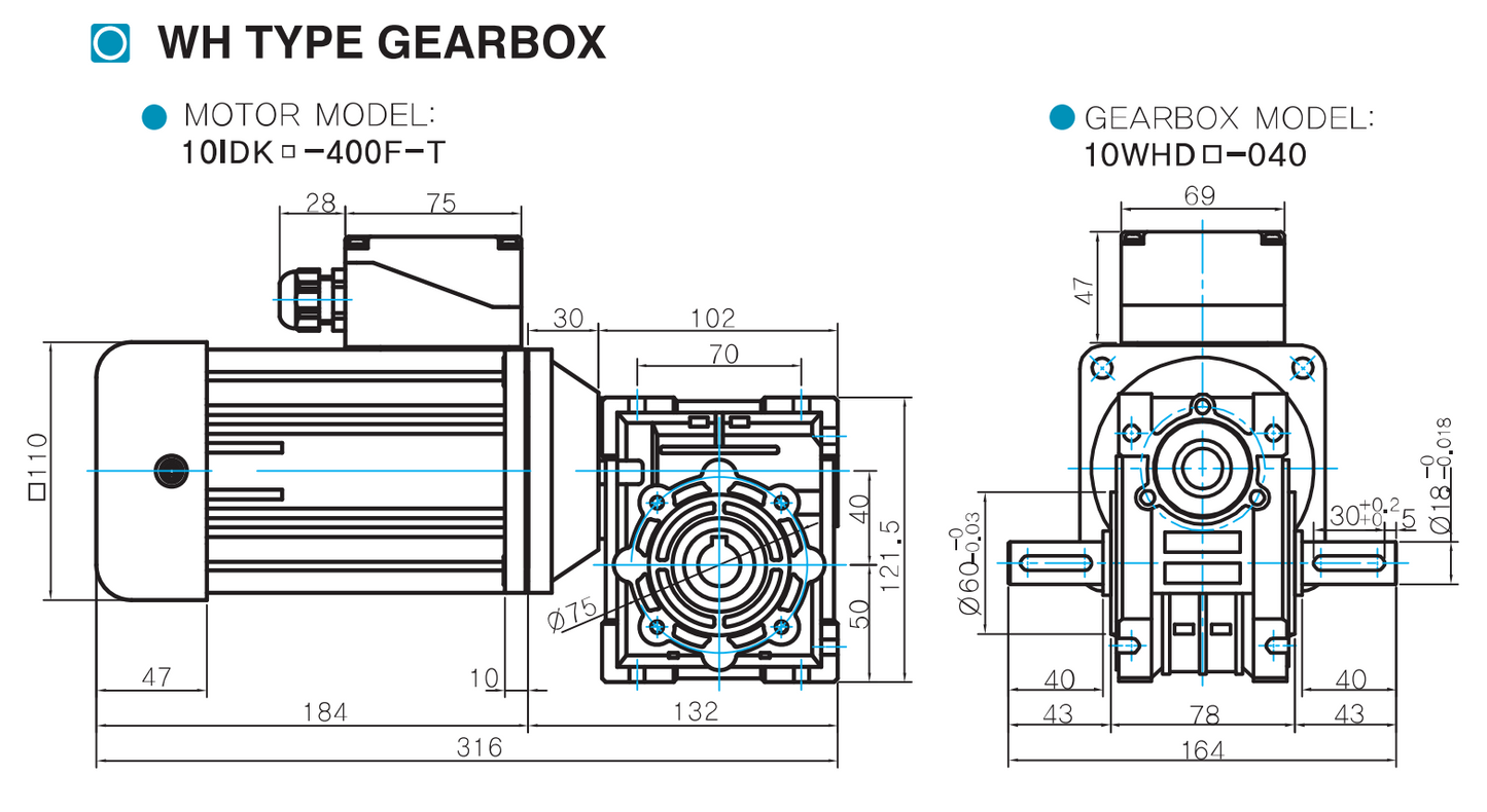 Motorreductor flecha hueca trifásico 400W, 180 rpm, 10:1, 220v