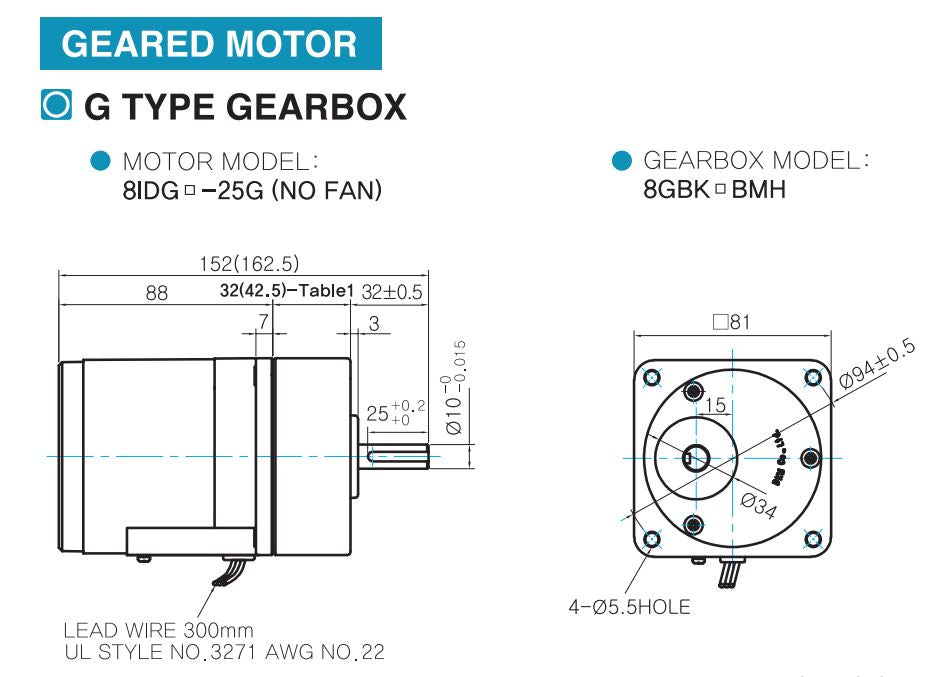 Motorreductor trifásico 25W, 120 rpm, 15:1, 220v