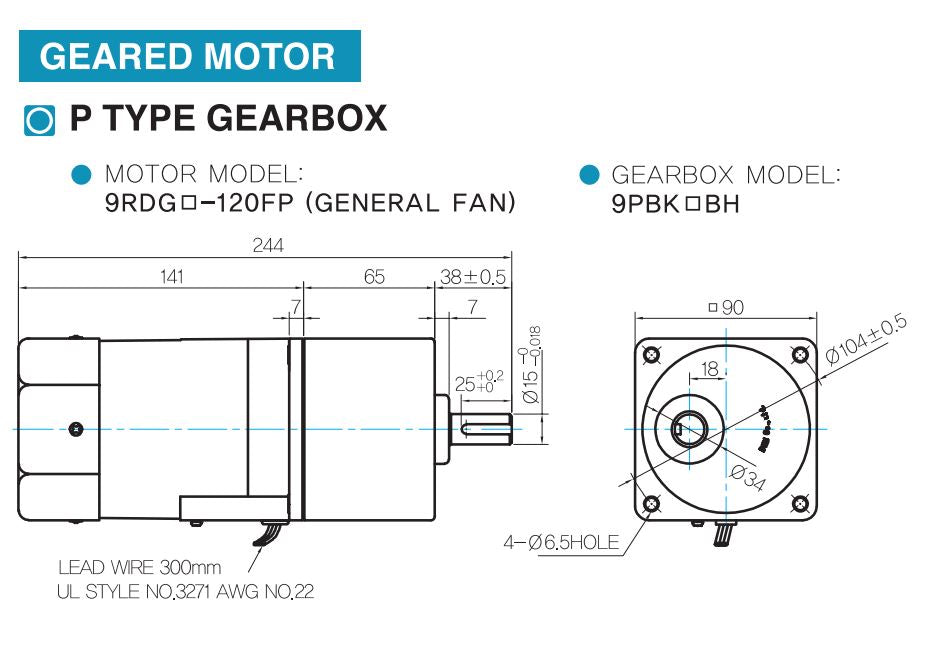 Motorreductor monofásico 120W, 24 rpm, 75:1, 110v
